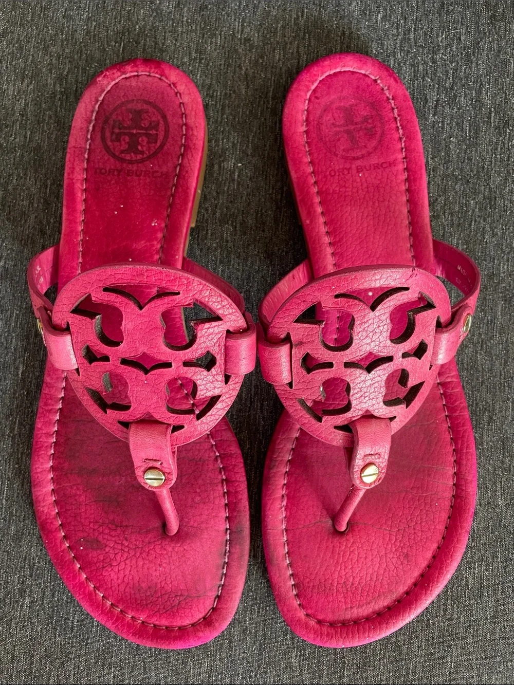Tory Burch Miller sandals cerise pink leather US 9